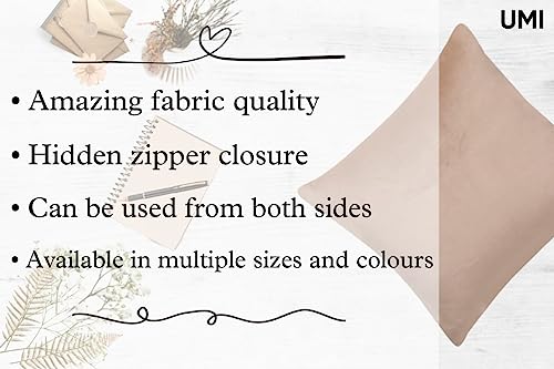 Image of Amazon Brand - Umi Velvet Decorative Cushion Cover 16x16 Inch - Set of 5, Soft Solid Square Throw Pillow Covers for Sofa, Living Room or Home Decor - 40x40 cm in Beige Color