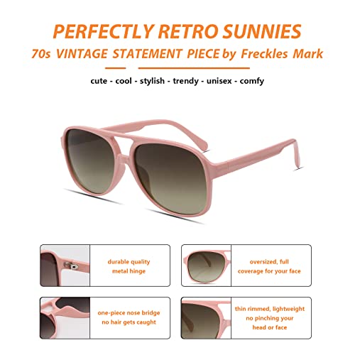 Image of Freckles Mark Vintage Retro 70s Sunglasses for Women Men Classic Large Square Aviator Trendy Glasses