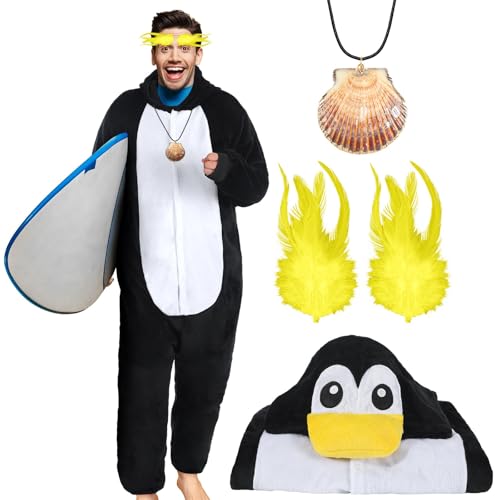 Velmitten 4 Pcs Halloween Penguin Costume Accessories Unisex Cartoon Sleepwear Shell Necklace Goose Feather for Adult Cosplay(XXL)