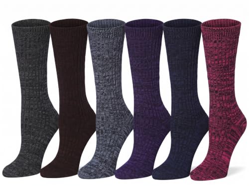 Image of Tipi Toe Women's 6 Pairs Winter Boot Socks - Soft Cotton Blend Warm Crew Socks Size 9-11