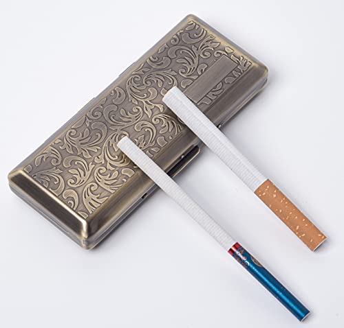 Image of Metal Cigarette Case - Portable Double Sided Spring Clip, Holds 10 Cigarettes, Button Closure, Vntage Bronze