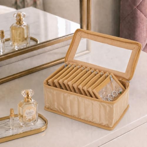 Image of Kuber Industries PVC Jewellery Organizer 10 Detachable Transparent Pouch with Zip | Laminated & Cushioned All 10 Packets Storing Accessorie | Golden