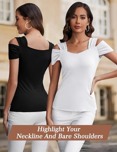 Blingfit Cold Shoulder Tops Summer Tunic Shirts for Women T