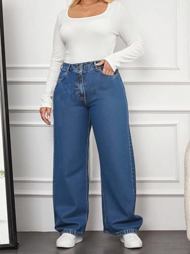 Image of KOTTY Women's Plus Size Straight Fit Denim Jeans with Comfortable Waist and Denim Fabric