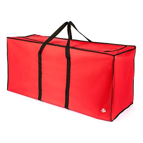 Christmas Village Premium Christmas Tree Decoration Lights Zip Up Sack Storage Bag Organiser Up to 7ft Xmas Trees - Stores Ribbon Tinsel Wreath Stocking Lights Bow Tags, Gift Wrap Paper Tidy (Red) Cover