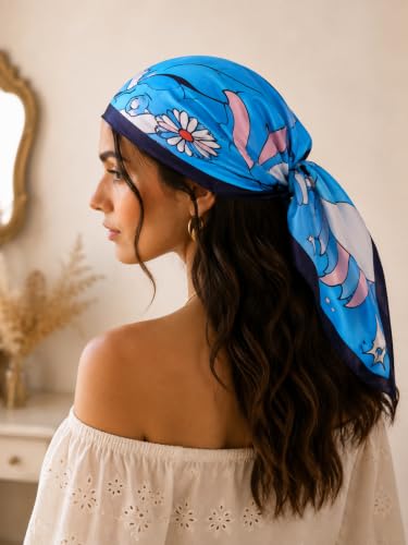 Image of Ravaiyaa - Attitude is everything Women Printed Silk Bandana 21 x 21 Inch Square Headband & Hair Wrap, Soft & Versatile | Fashion Neck Wrap