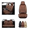 OASIS AUTO Car Seat Covers Premium Waterproof Faux Leather Cushion Universal Accessories Fit SUV Truck Sedan Automotive Vehicle Auto Interior Protector Full Set (OS-002 Brown)