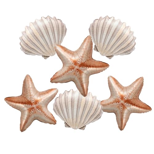 6 Pcs Foil Starfish & Seashell Balloons Kit Under the Sea Party Decorations Mermaid Theme Birthday Beach Coastal Backdrop Sea You Soon Baby Shower Supplies Marine Wedding Garland Accents