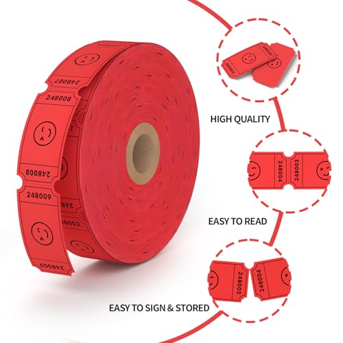 image for Methdic 1000 Smile Raffle Tickets Red, Single Roll, Ticket for Events,
