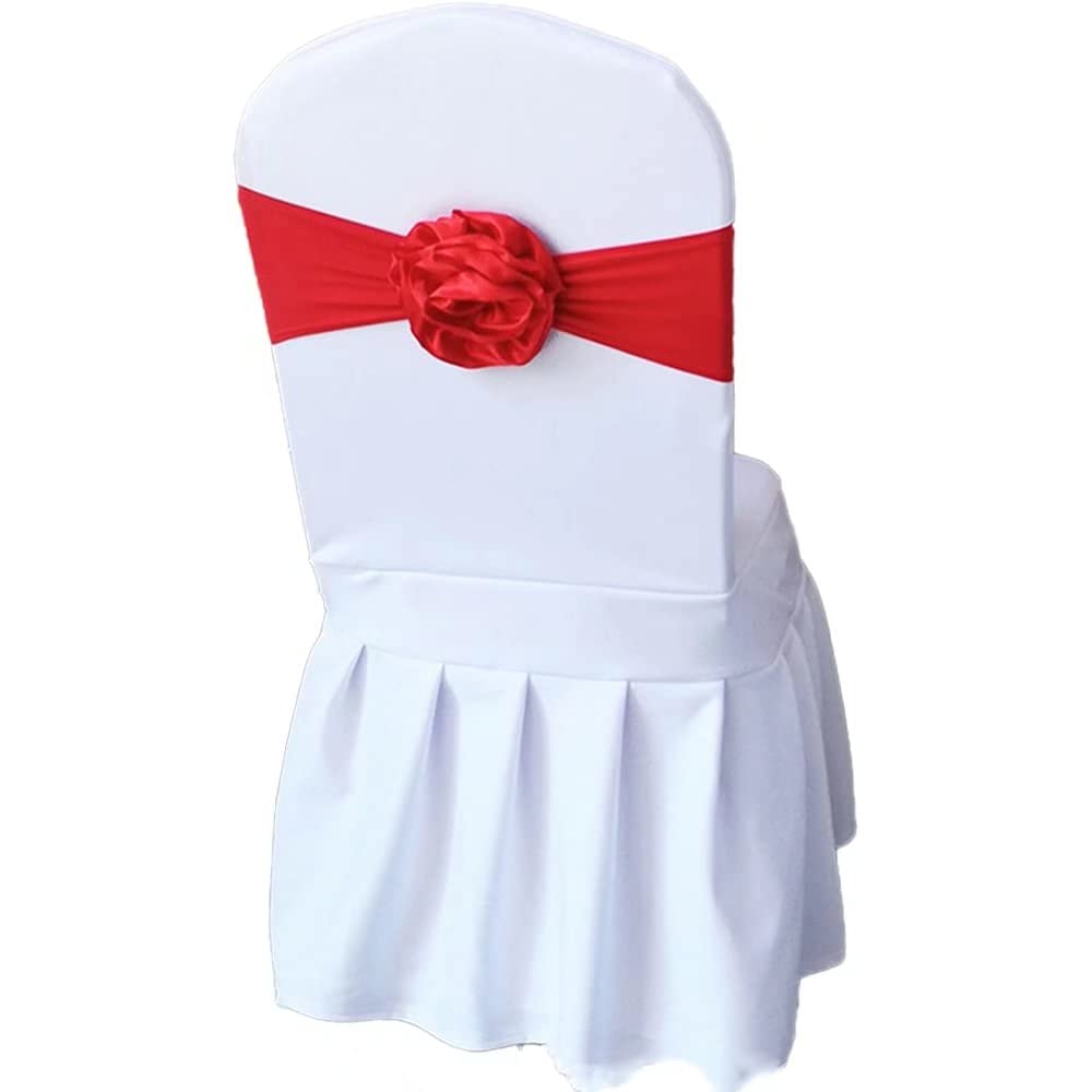 LIZIMI Spandex Stretch Flower Chair Sashes Chair Bands Polyester Bows for Party Hotel Wedding Banquets Decoration ?Red 6 PCS?