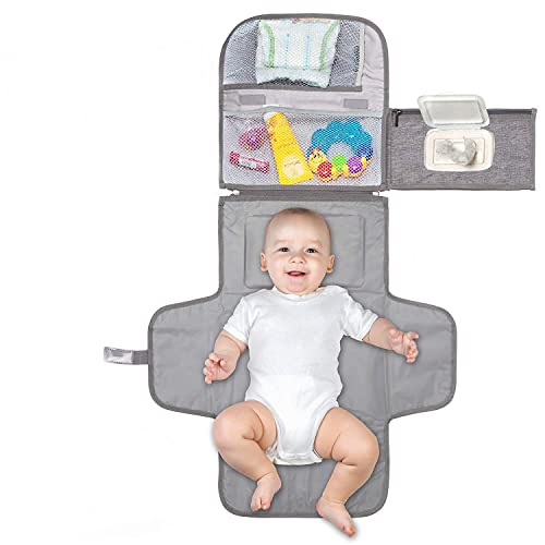 Cambiador bebé portátil XL-Cambiador plegable impermeable ideal como regalo para recién nacido-El cambiador de pañales es un bolso desmontable con 4 bolsillos como neceser para artículos de bebé