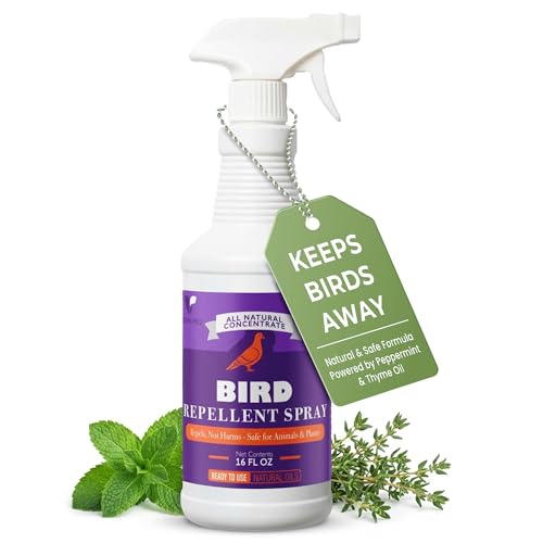VarmiPro Bird Repellent Spray 16 fl oz Natural Peppermint & Thyme Oil Bird Deterrent for Home Yard Garden Entryways Baseboards & Outdoor Areas Safe for Pets and Family