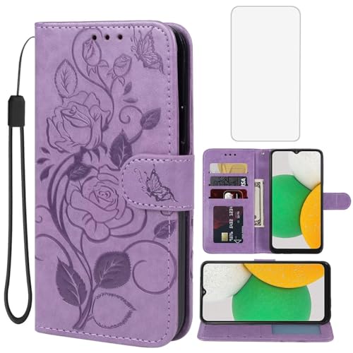 Anti-Choc Galaxy A03 Core Protège Écran Verre Étui Portefeuille Cuir Fleur