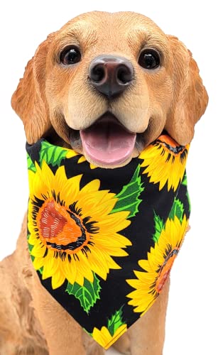 Handmade Reversible Dog Bandana, Floral Sunflower Triangle Scarf for Dogs, X-Large(Floral Sunflower, X-Large)