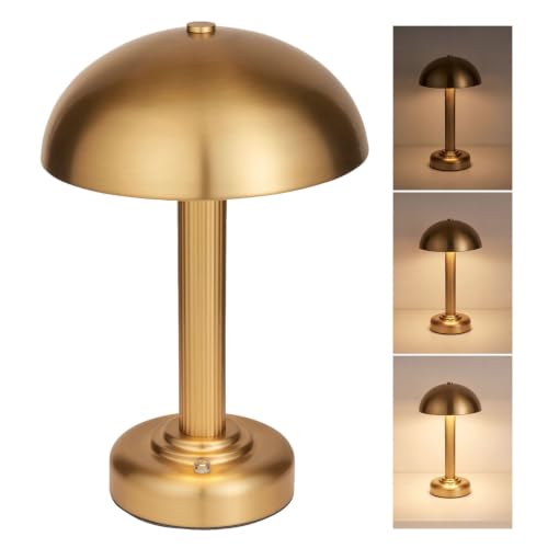 Image of National Lighting Badsey Brass Rechargeable USB-C Table Lamp 180mm x 277mm - Elegant Small Table Lamp with 3-Step Touch Dimmer - Warm White Glow, 55-Hour Battery Life for Bedroom, Dining, Living Room