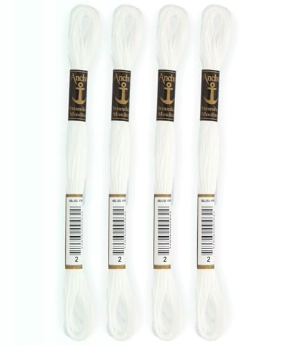  Anchor - Set di 4 matasse Stranded Cotton Mouliné  100% cotone  Filo da ricamo, punto croce, tela  Colore bianco  Rif 4635000-4EA_00002