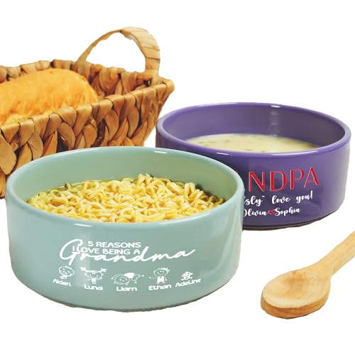 Personalized Grandma & Grandpa Ceramic Bowl – Custom Name, Design & Message | Microwave & Fridge Safe | Salad, Cereal, Soup & Snack Bowl | Gift Idea for Grandparents | 5.5