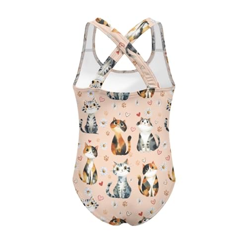 Kids Kawaii Bathing Suit One Piece Criss Cross Back Swimsuits for Girls Aged 5-142