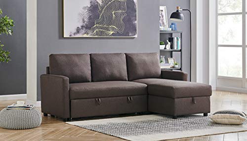 Kingway Sectional Sofa Bed with Storage Convertible Chaise Sofabed, W83D53H36, Brown - Thumbnail 3