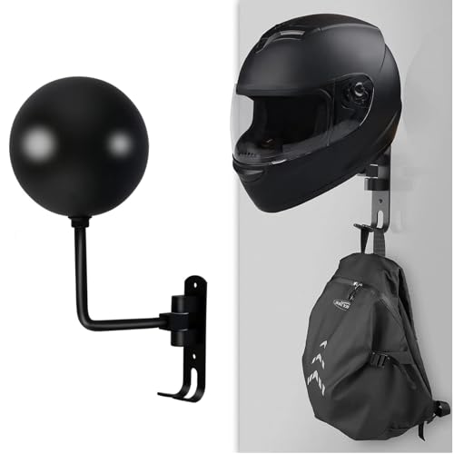 Motorcycle Helmet Stand,Wall Mount Rotatable Helmet Display Storage Rack,Can Hang Baseballs Rugby bicycle Caps bag Keys and Coats.