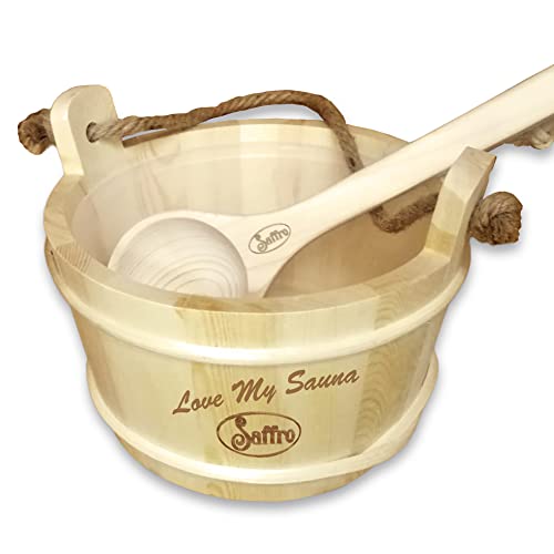 Sauna Bucket, Premium Quality Finnish Pine Sauna Bucket and Ladle - Sauna Accessories, Wooden Bucket for Sauna, Wood Bucket and Sauna Ladle for Great Sauna Supplies