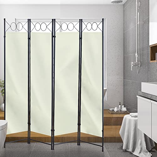 LEMROE Paravent de chambre à coucher pliable avec 4 panneaux - Paravent en polyester - Paravent autonome - Mobilier de chambre à coucher (beige)