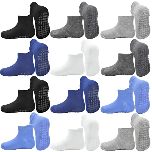 HYCLES Non-Slip Toddler Socks 12 Pairs Anti Skid Ankle Low Cut Socks for Baby Kids Boys Girls 6-12 Month 1-7 Years