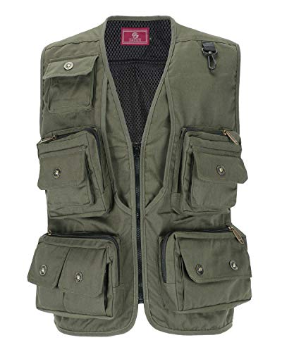 Men Utility Vest Cotton Work Safari Hiking Vest Outdoor Cargo Vest Multi Pockets Fishing Vest