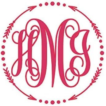 Custom Initial Monogram Vinyl Decal Bumper Sticker, for Tumblers, Laptops, Car Windows - Circle with Arrow & Dot Design