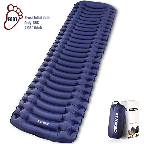 INVOKER Ultralight Inflatable Camping Sleeping Pad - Mat with Built-in Foot Pump, Lightweight