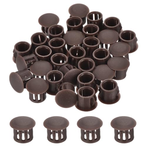 Image of MECCANIXITY 64PCS 10mm(3 /8 inch) Brown Plastic Hole Plugs, Flush Type Panel Hole Plugs Insert End Caps for Locking Hole Tubes Furniture Cabinet
