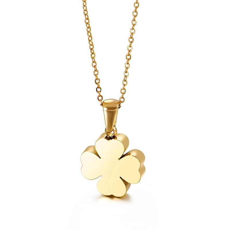 14K Yellow Gold Clover Necklace, Lucky Clover Necklace, Simple Four Leaf Leaves Clover Pendant Necklaces, Lover