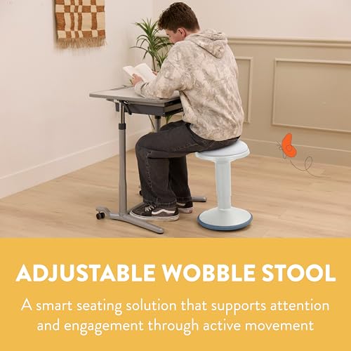 Image of Back2School Express Adjustable Height Wobble Stool, Active Seating Chair with Padded Cushion, Ergonomic Flexible Desk Stool for Teens and Adults, Light Grey