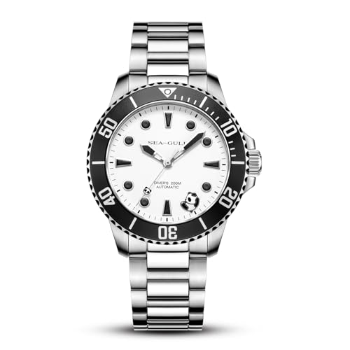 Sea Gull Reloj de Buceo mecánico automático, Resistente al Agua hasta 200 m, con diseño de Panda, Cristal de Zafiro y Correa de Acero Inoxidable 316L 816.17.6203