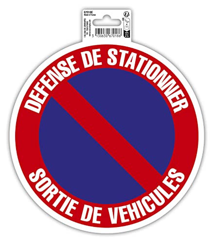 Exacompta - Réf. 67018E - 1 panneau rond adhésif DÉFENSE DE STATIONNER - SORTIE DE VOITURES - En PVC traité anti-dérapant et résistant aux UV - Diamètre du panneau : 20 cm - Coloris rouge