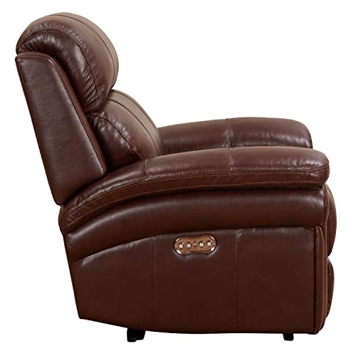 Sunset Trading Luxe Leather Chair | Adjustable Headrest Usb Ports Power Recliner, Apartment Sized, Deep Brown #TOP4