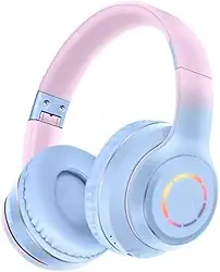 Fone de Ouvido Bluetooth SN01, Over-Ear com LED, Microfone, 20h Bateria, Controles Touch (Azul)