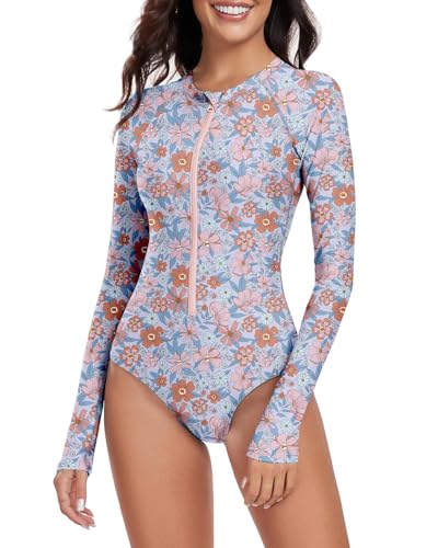 Image of Century Star UPF 50+ Long Sleeve Swimsuits for Women - Rash Guard Modest High Neck Surf One Piece Full Coverage Bathing Suit
