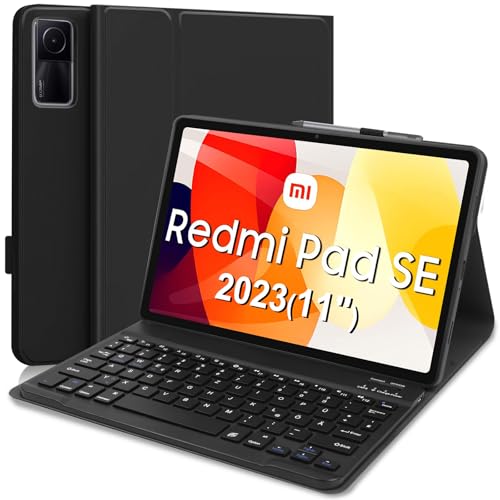 YUEJIDZ Tastatur Hülle für Xiaomi Redmi Pad SE 11 Zoll 2023 QWERTZ Deutschland Layout Bluetooth Tastatur Schlankes Lederetui mit Stifthalter für Redmi Pad SE 11 2023 Schwarz