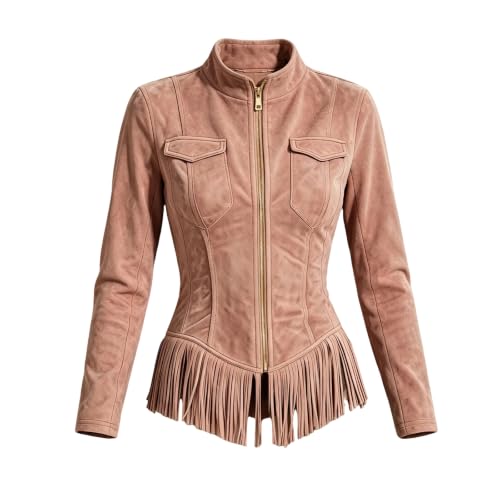 Womens Faux Suede Fringe Long Sleeve Jacket Western Cowgirl Silm Fit Coat - image 6