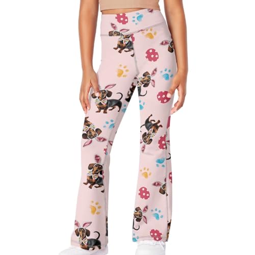Yzaoxia Girls Pink Leggings Size 11-12 Flare Yoga Pants Easter Gym Workout Pant Dog Tight Bell Bottoms High Waist Bootcut Legging Stretchy Long Activewear Sport Clothing Daisy Casual Trousers Outfits