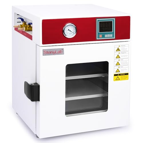 stonylab Digital Vacuum Drying Oven, 1.84 cu.ft, 110V, RT+10-250℃ for Lab Drying and Heating, with Vacuum Gauge and Digital Controller, CE Certified