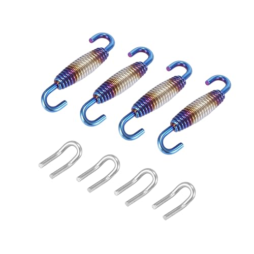 Image of Motoforti 2 Set 33mm 1.3 inch Motorcycle Exhaust Pipe Spring with U Shape Hooks Stainless Steel Silver Tone Blue Long-lasting