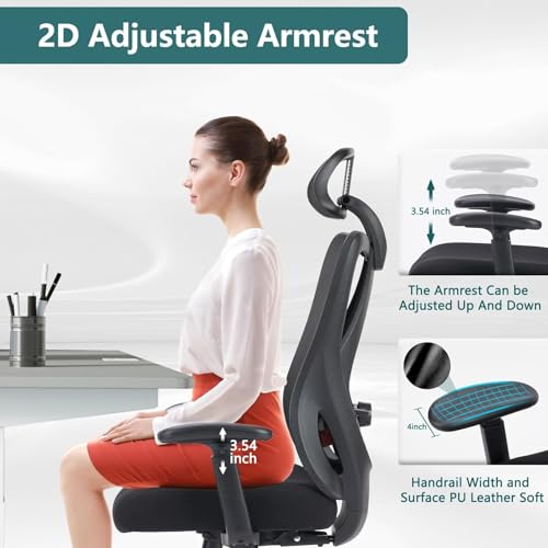 Image of Sweetcrispy Home Office Desk Chair,2D Armrest Adjustable Lumbar Support & Headrest,Ergonomic High Back Rolling Work Swivel Computer Chairs with Wheels,135Tilt Function, Inky