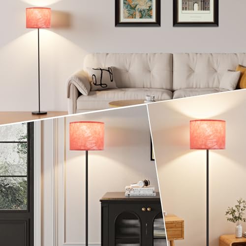 Image of Ambimall 60'' Modern Floor Lamp with Shade, Tall Lamps for Living Room, Bedroom, Office, Dining Room, Hand-Dyed Pink Lampshade(Without Bulb)