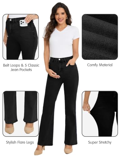 Image of PACBREEZE Women's Maternity Flare Jeans Mid-Rise Stretchy Bell Bootcut Jeans Denim Pregnancy Pants, S-XXL