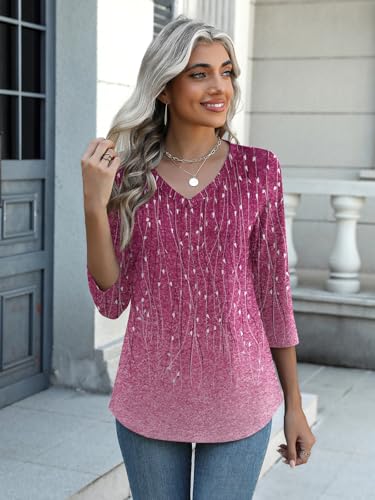 Image of Zeagoo Womens Blouse Casual 3 /4 Length Sleeve V Neck Basic T-Shirts Spring Summer Cute Tunic Tops Business Work Tees