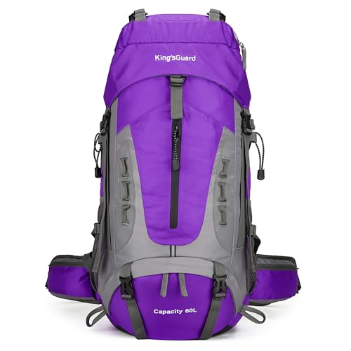 King'sGuard 60L Hiking Backpack Lightweight Camping Backpack with Rain Cover Large Waterproof Packable Outdoor Trekking Travel Backpack for Men Women (Purple)