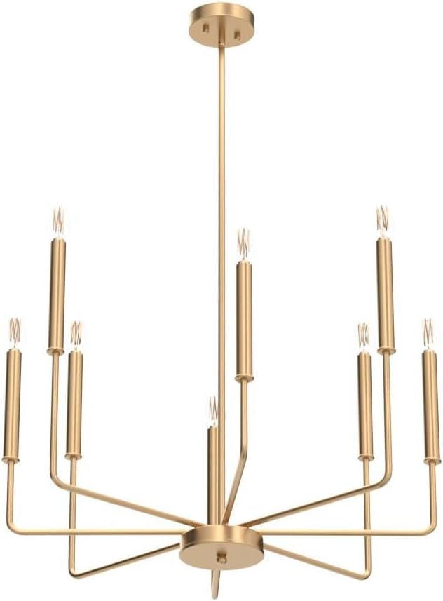 Modern Farmhouse Gold Chandelier, 8-Light Rustic Candle Chandelier, Industrial Hanging Chandeliers for Dining Room, Kitchen, Foyer, Entryway, Living Room