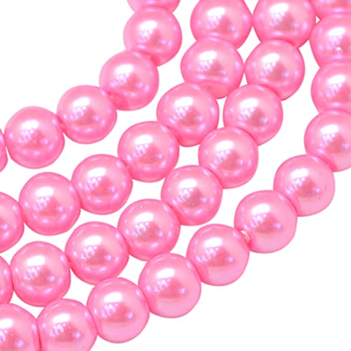 Cheriswelry 200 pcs 8mm Glass Pearl Beads Round Pearlized Spacers Painted Satin Luster Glass Pearl Charms for Jewelry Bracelet Earrings Making, Hot Pink